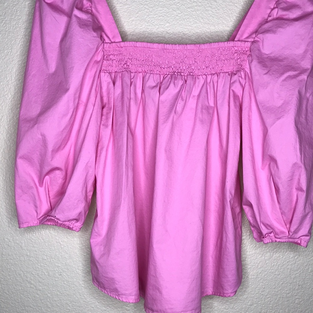 H&M Pink Poplin Puff Sleeve Blouse Size Small - Picture 5 of 12